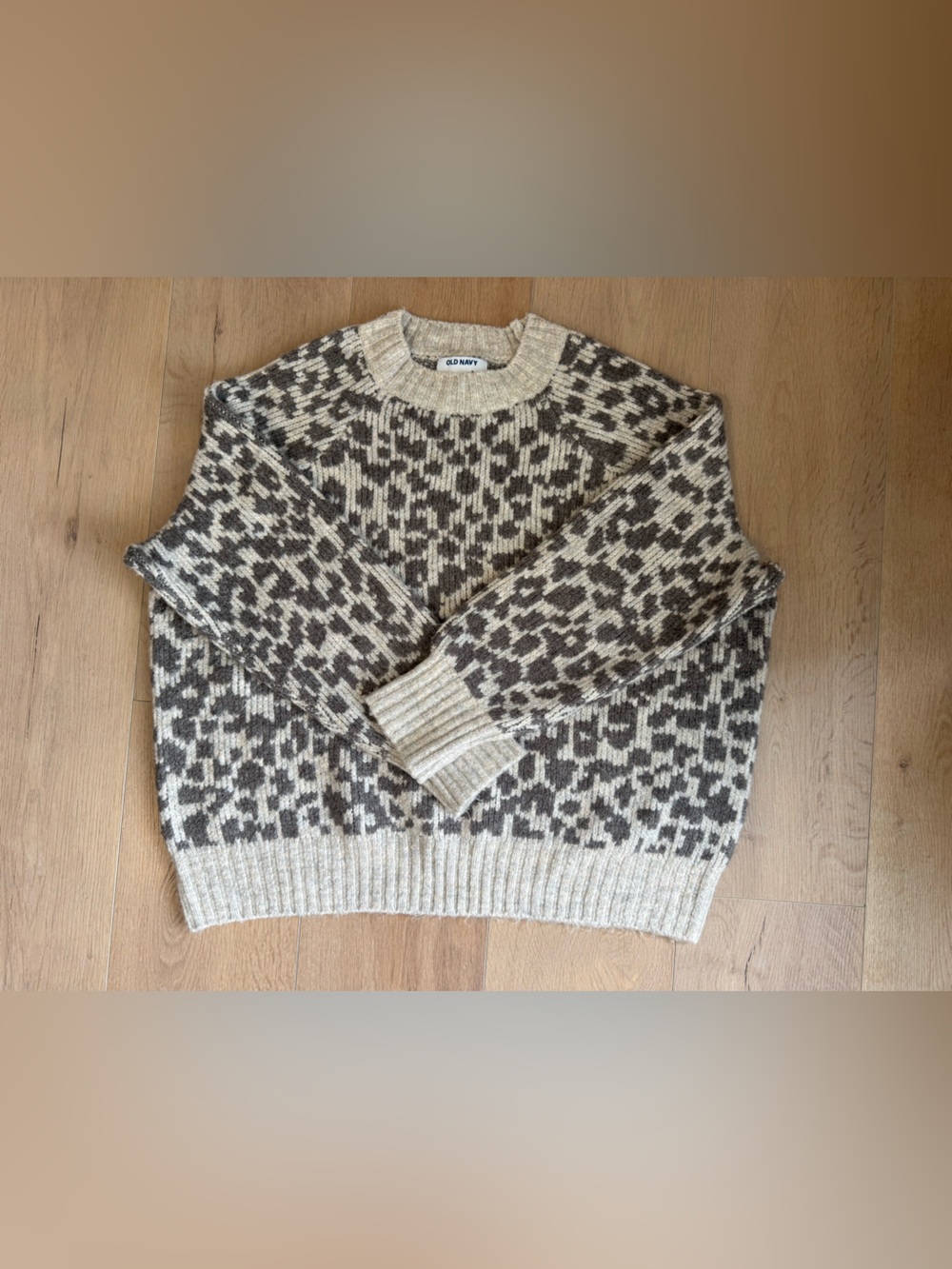 GAP Leopard-Print Crewneck Sweater in Beige and Brown